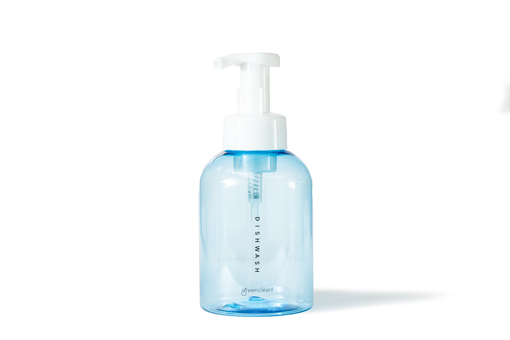 The blue refillable dishwash dispenser bottle from the Greencleani Eco-Starter Kit, designed for our non-toxic cleaning tablets